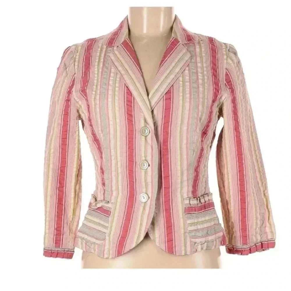 Cabi Wrinkled Striped Lightweight Blazer.-T2.